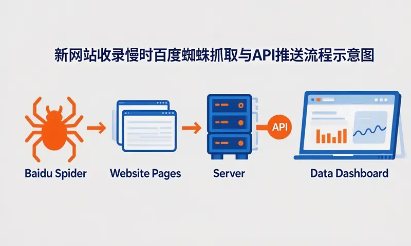 新网站收录慢时百度蜘蛛抓取与API推送流程示意图