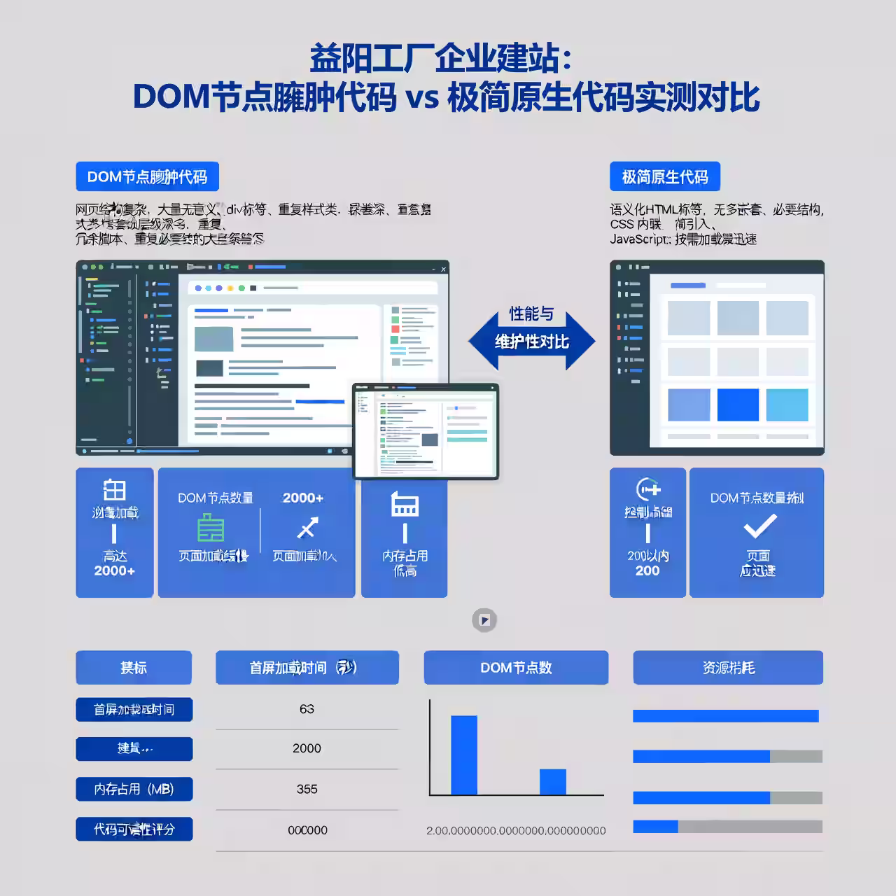 益阳工厂企业建站DOM节点臃肿代码与极简原生代码实测对比
